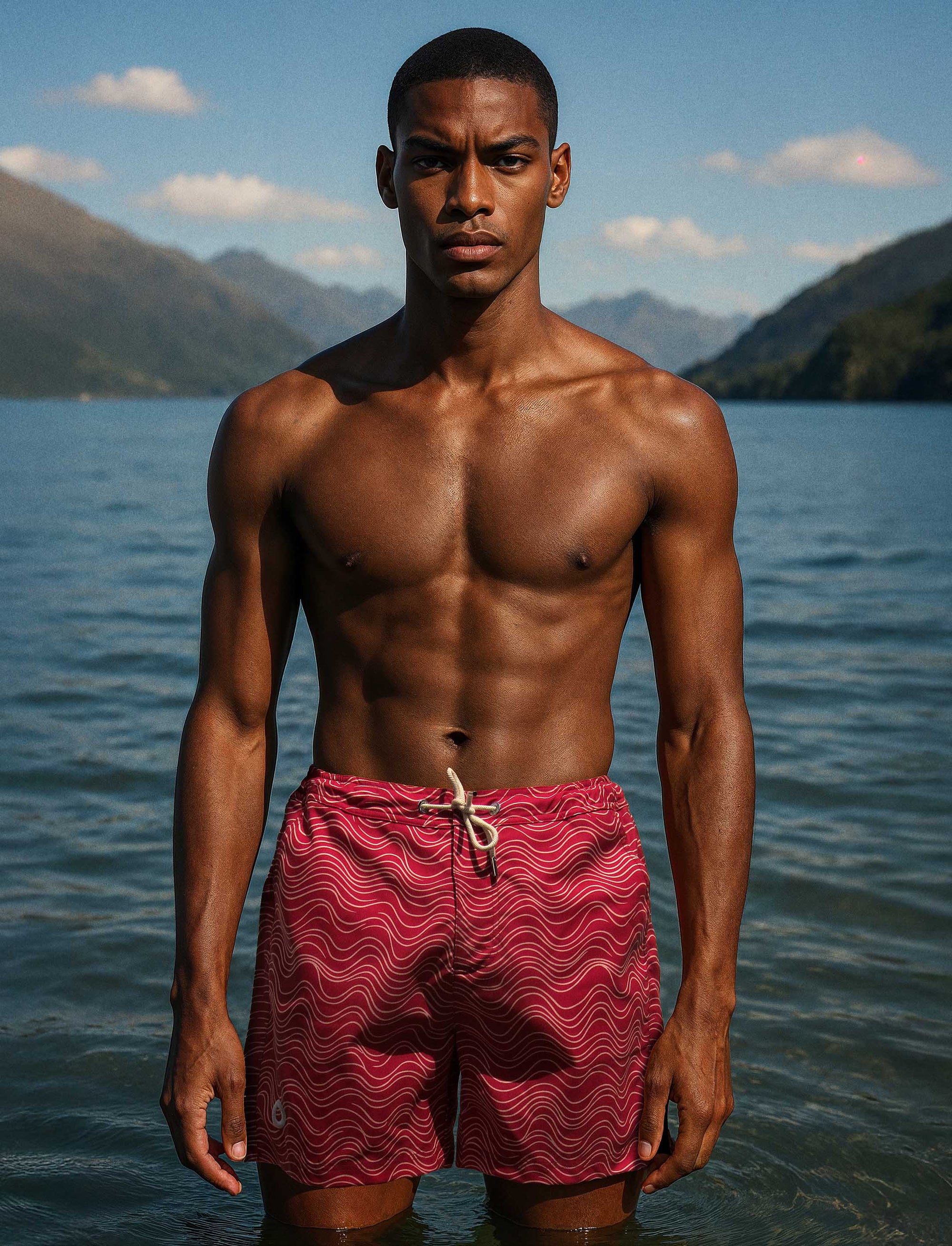 The Merino Swim Shorts - Crimson Current